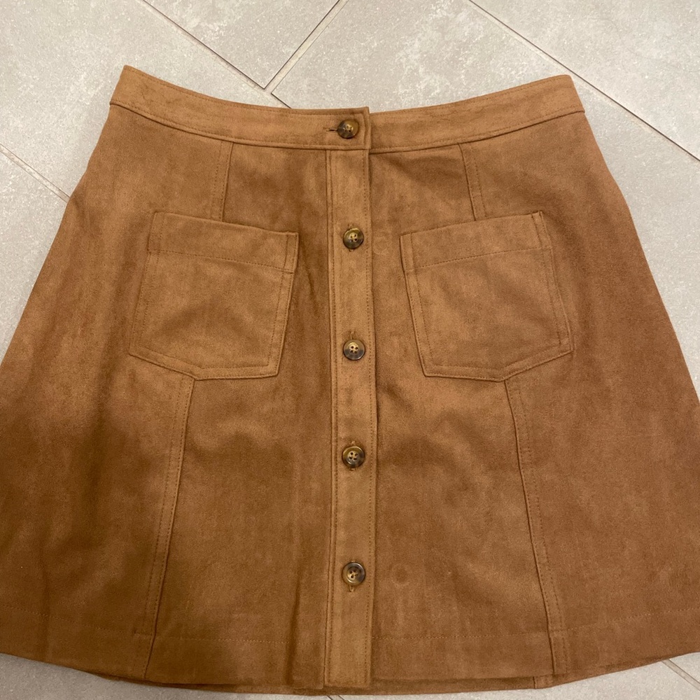 Tan Button-Front A-Line Skirt